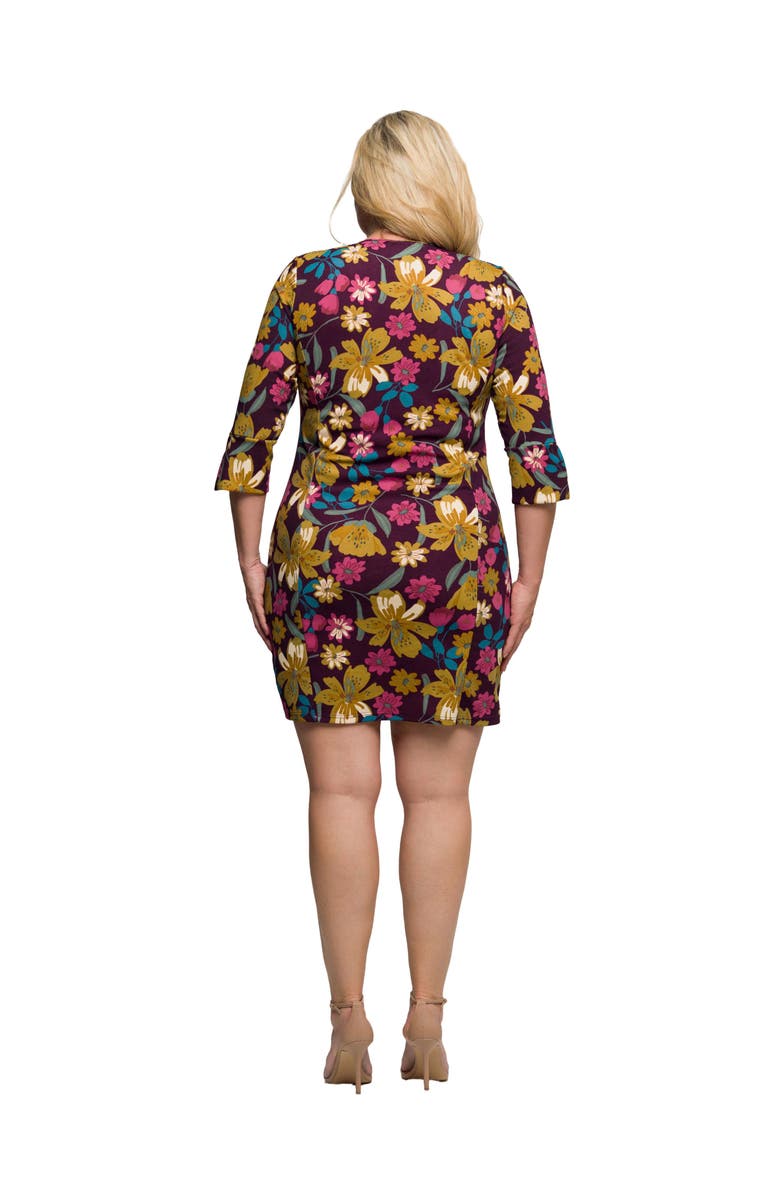 24seven Comfort Apparel Floral Print Keyhole Neckline Sheath Dress, Alternate, color, Purple Multi