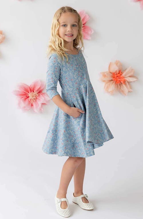 Mightly Organic Cotton 3/4 Sleeve Print Twirl Dress In Cherry Blossom