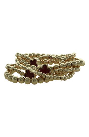 Olivia Welles Set Of 5 Clover Beaded Stackable Bracelets In Gold