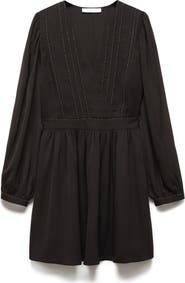 MANGO Flowy Beaded Long Sleeve Dress