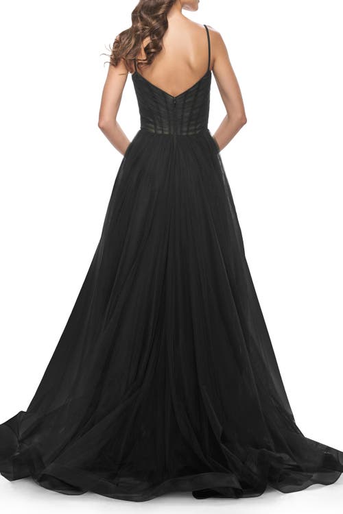 La Femme Simple Tulle A-line Prom Dress With Ruched Illusion Bodice