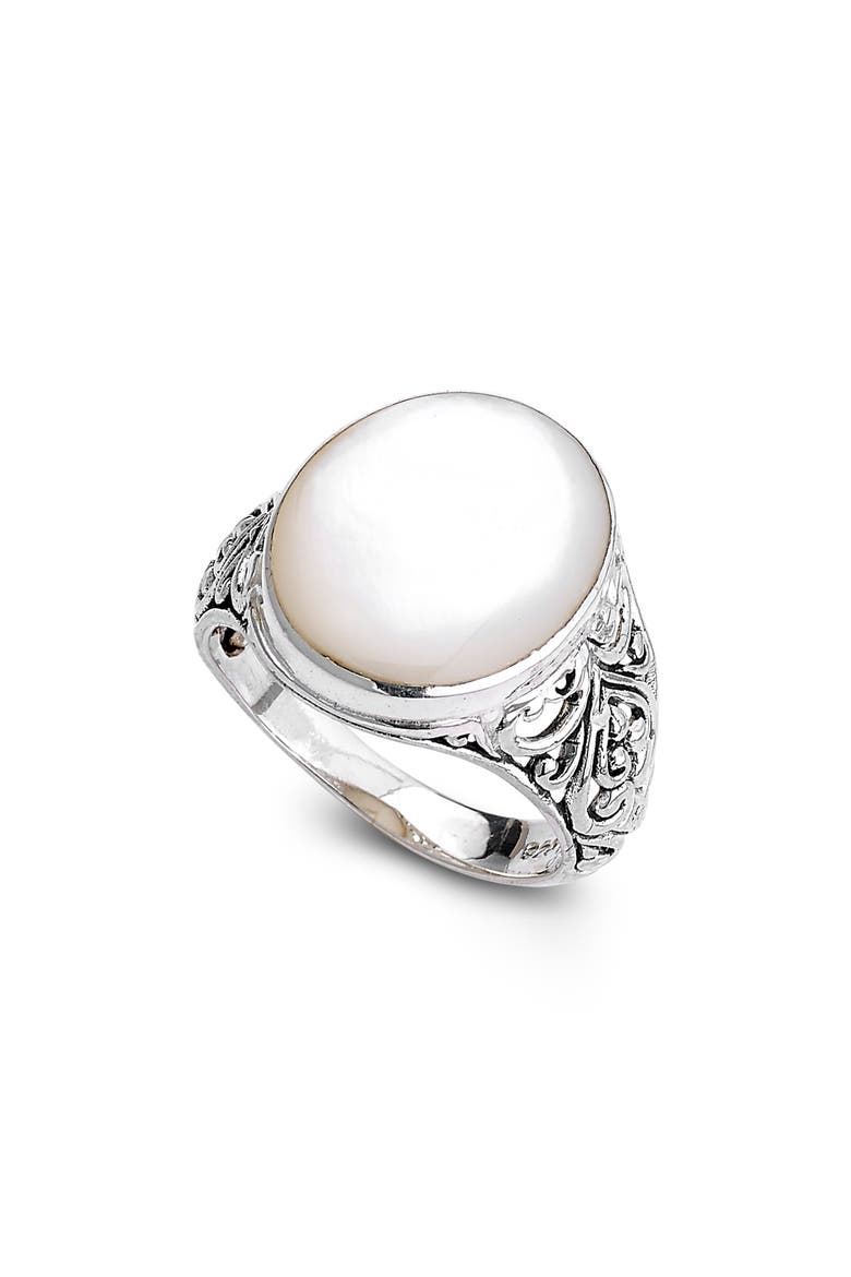 Sterling Silver Oval Mother of Pearl Ring, Main, color, WHITE