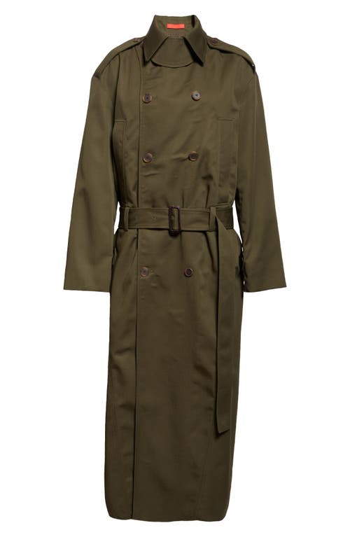 Commission Hunter Double Breasted Long Trench Coat In Olive