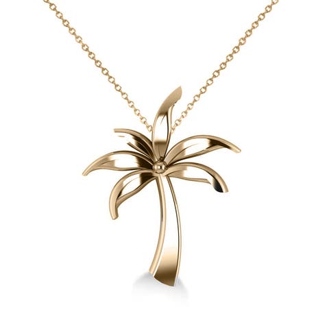Summer Palm Tree Pendant Necklace in 14k