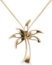 ALLUREZ Summer Palm Tree Pendant Necklace in 14k