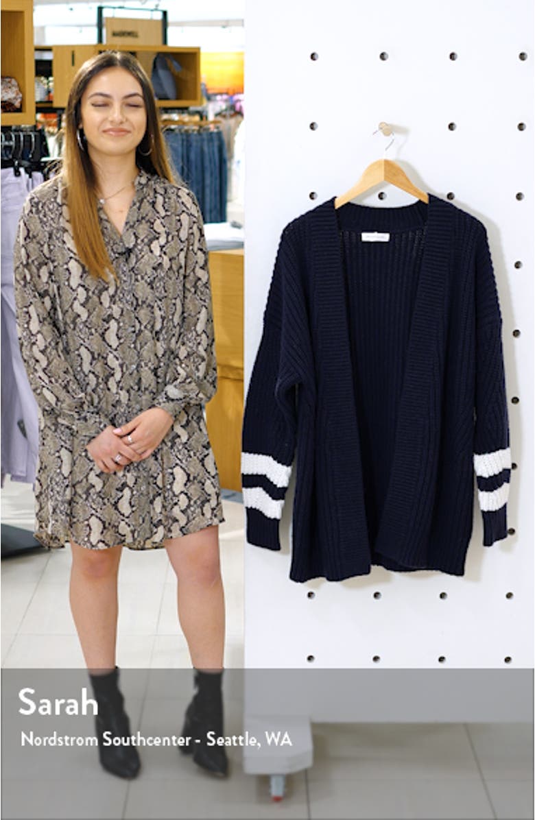 Stripe Detail Open Front Cotton & Wool Blend Cardigan, sales video thumbnail