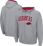 COLOSSEUM Men's Colosseum Heathered Gray Arkansas Razorbacks Arch & Logo 3.0 Full-Zip Hoodie