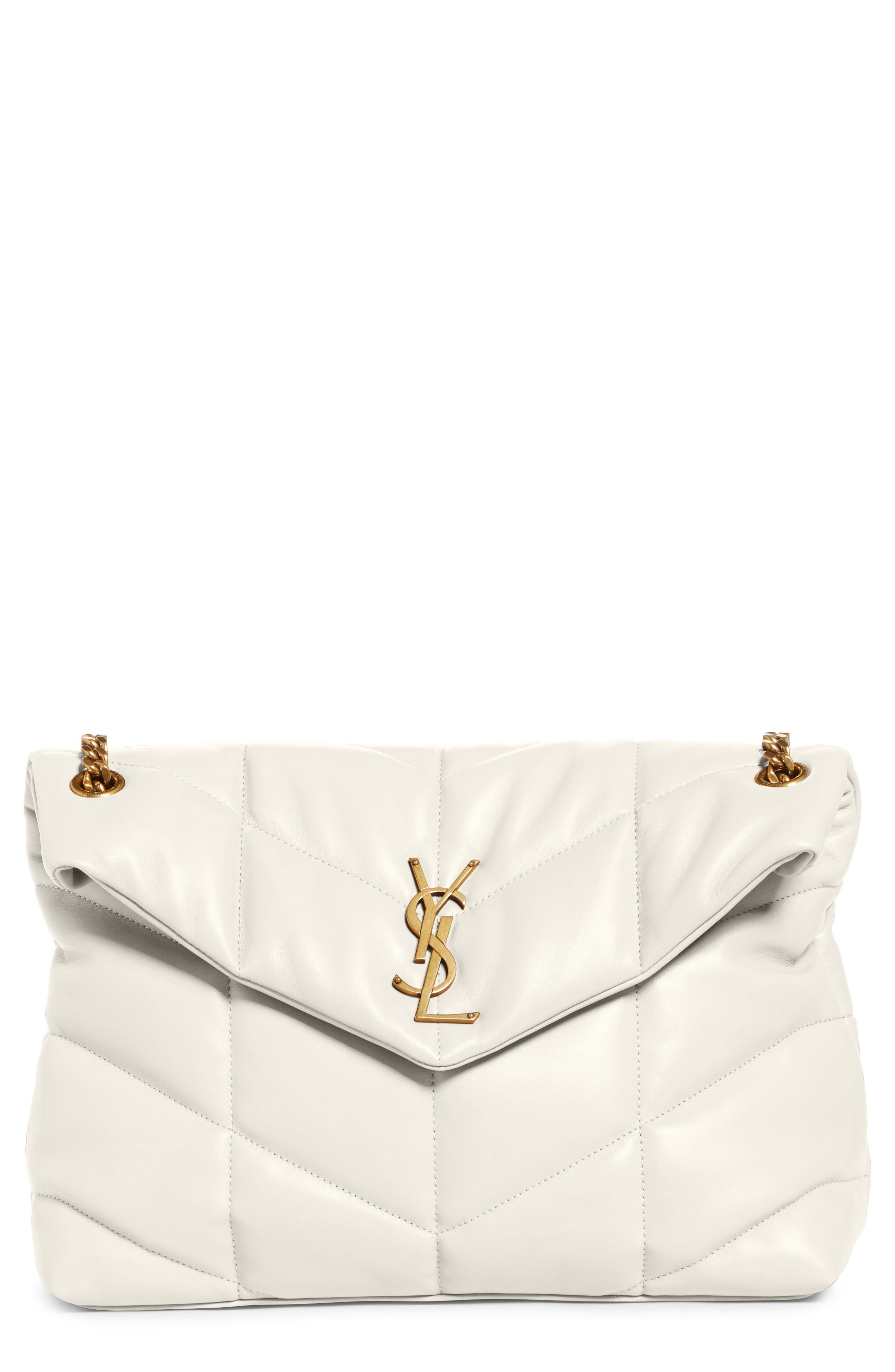 Saint Laurent Medium Loulou Puffer Quilted Leather Crossbody Bag, Main, color, Crema Soft
