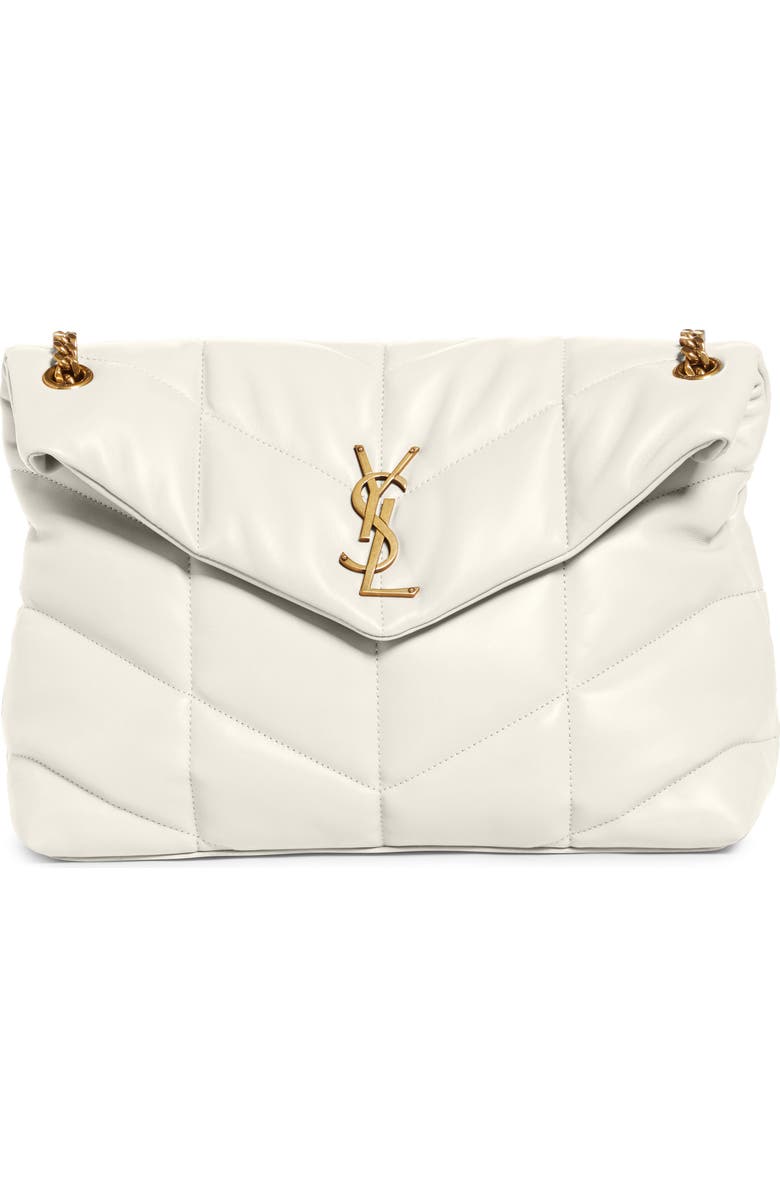 Saint Laurent Medium Loulou Puffer Quilted Leather Crossbody Bag, Main, color, Crema Soft