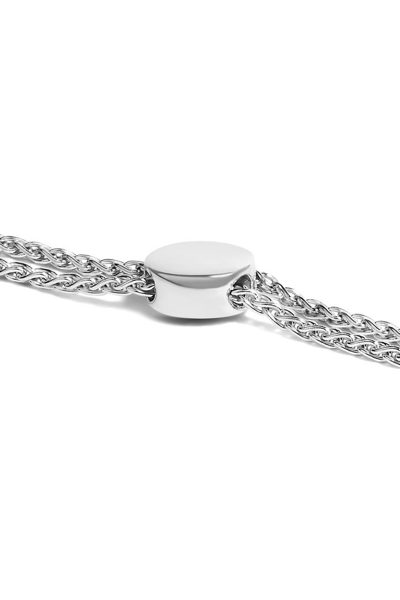 .925 Sterling Silver Diamond Cushion Frame Heart-Sides Twist Adjustable Bolo Tennis Bolo Bracelet, Alternate, color, Silver