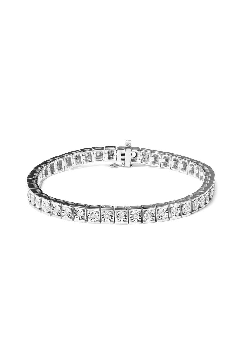 Silver 1/4 Cttw Miracle Set Diamond and Bead Link 7.25" Tennis Bracelet, Main, color, White