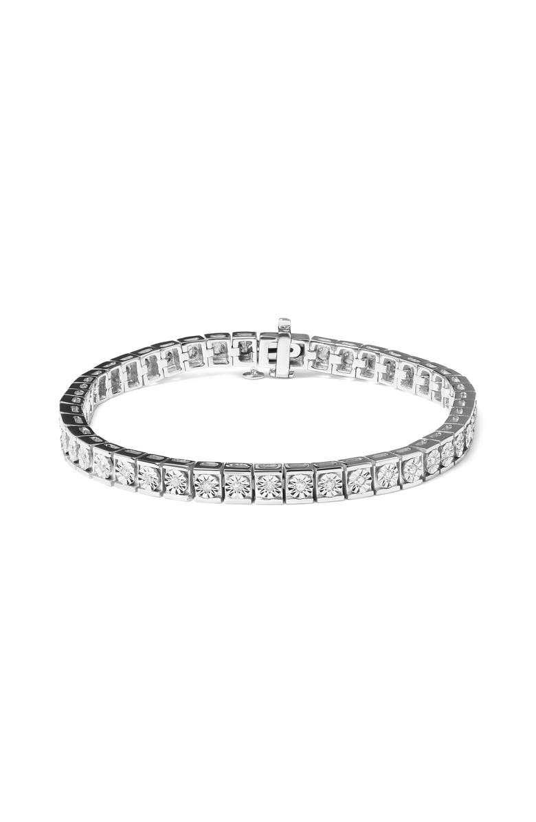 Haus of Brilliance Silver 1/4 Cttw Miracle Set Diamond and Bead Link 7.25" Tennis Bracelet, Main, color, White