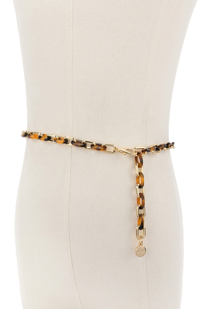 Kate Spade New York tortoiseshell & chain link belt, Alternate, color, Polished Gold