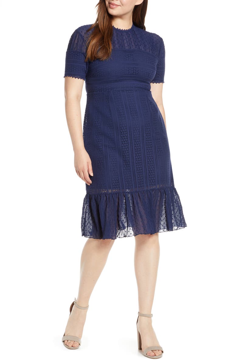 Chelsea28 Lace & Swiss Dot Dress, Alternate, color,