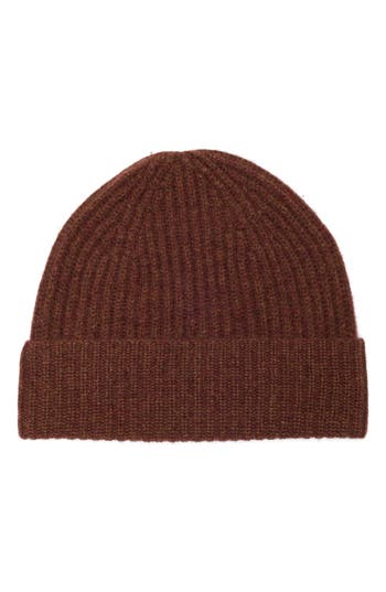 Nordstrom Rack Cashmere Ribbed Beanie In Brown