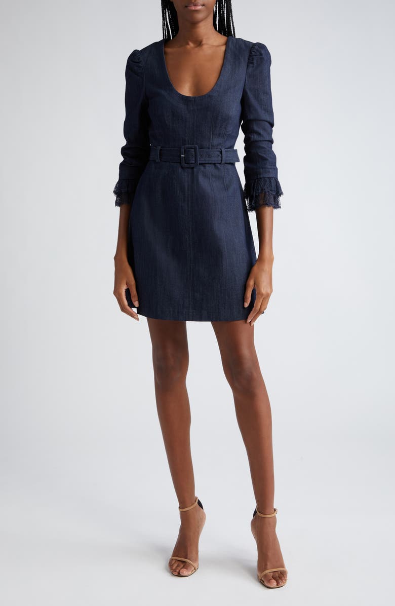 Cinq à Sept Lace Allegra Belted Long Sleeve Denim Minidress, Main, color,