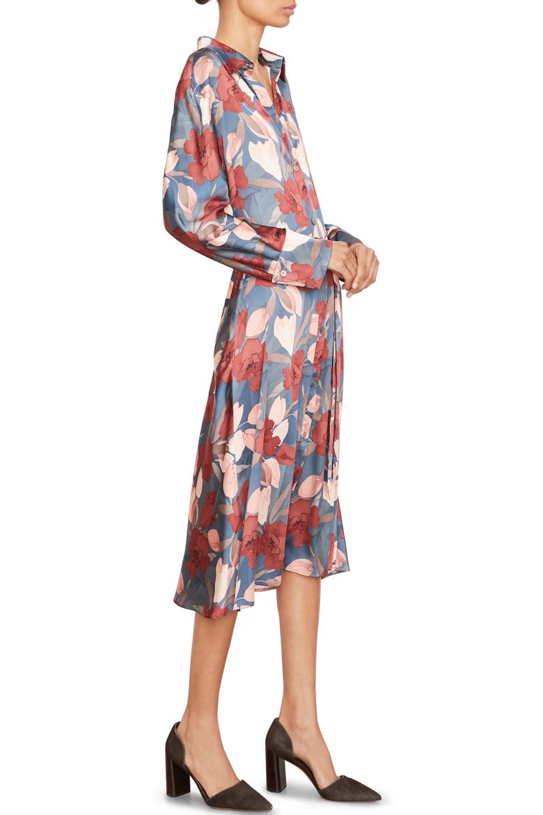 Nouveau Magnolia Long Sleeve Satin Shirtdress, Alternate, color, TWILIGHT