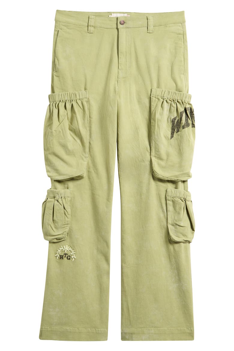 Wide Leg Cotton Twill Cargo Pants, Alternate, color, GREEN