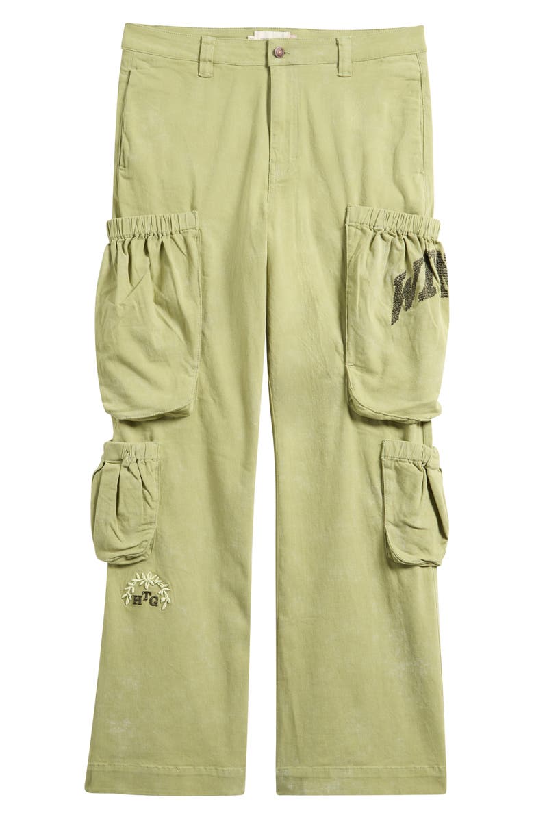 HONOR THE GIFT Wide Leg Cotton Twill Cargo Pants, Alternate, color, Green