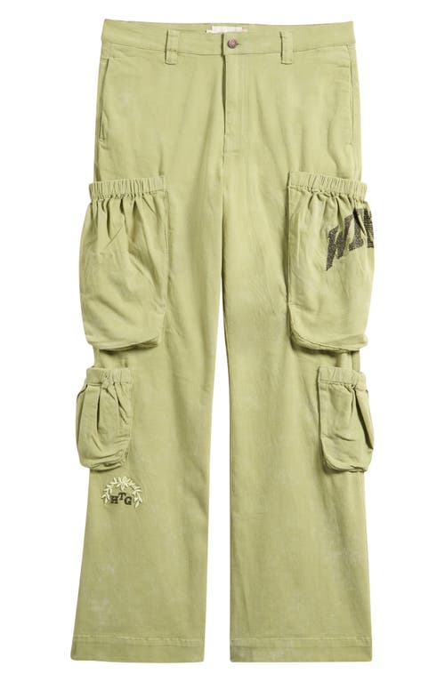 Honor The Gift Mens Green Text-embroidery Wide-leg Cotton Cargo Trousers In Green