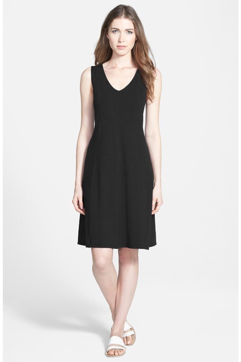 V-Neck Jersey Fit & Flare Dress, Main, color, BLACK