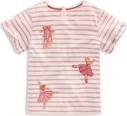 Mini Boden Kids' Pretty Frill Appliqué Stripe Ruffle T-Shirt