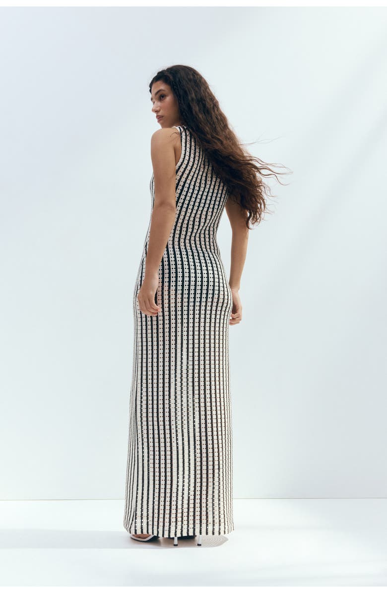 H&M Open-knit midi dress, Alternate, color, Black/Striped