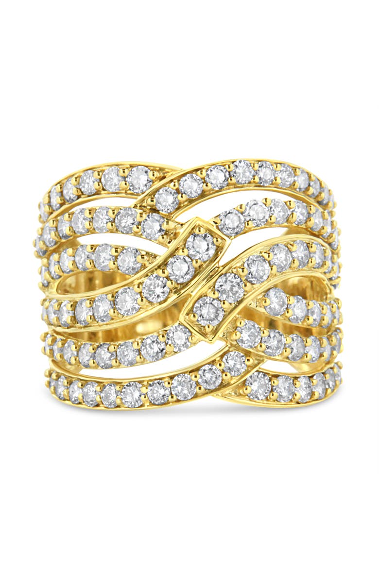 10K Gold 3.00 Cttw Diamond Multi Row Bypass Cocktail Band Ring, Main, color, Yellow Gold