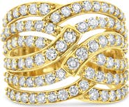 Haus of Brilliance 10K Gold 3.00 Cttw Diamond Multi Row Bypass Cocktail Band Ring