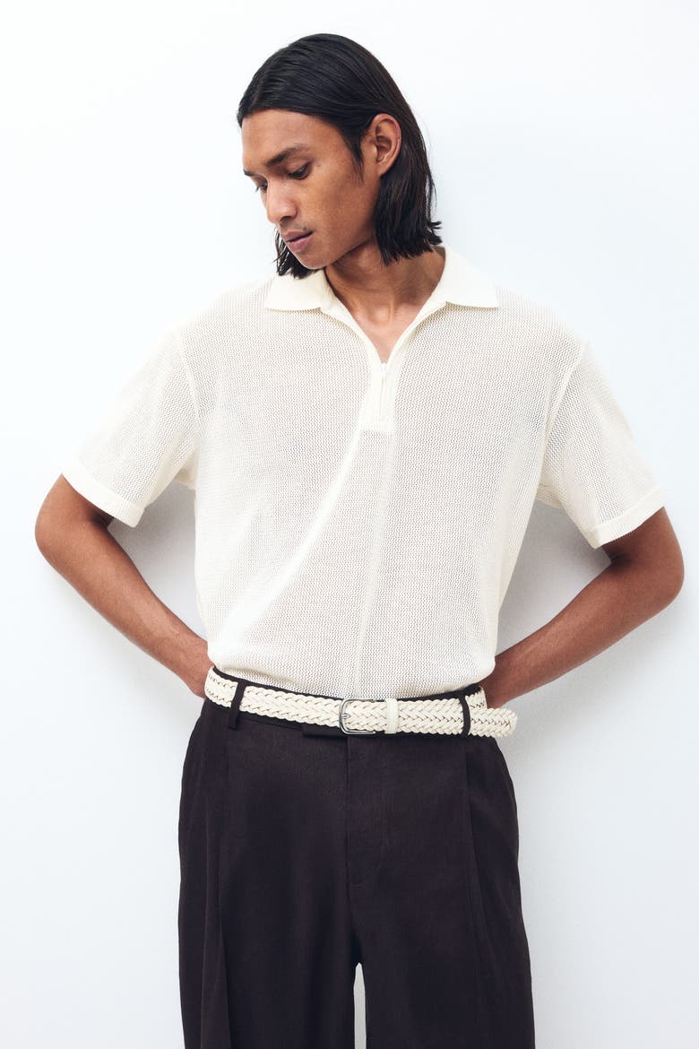 Regular Fit Hole-knit Polo Shirt, Main, color, Cream