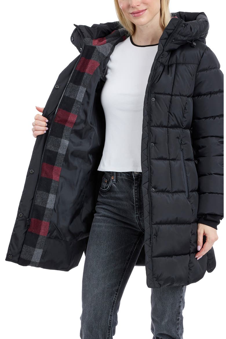 Fitted Puffer Coat, Alternate, color, BLACK
