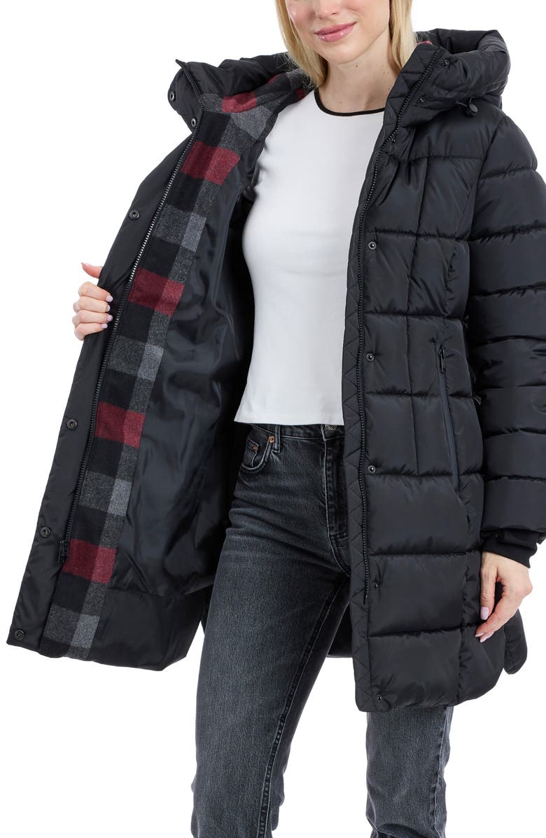 London Fog Fitted Puffer Coat, Alternate, color, Black