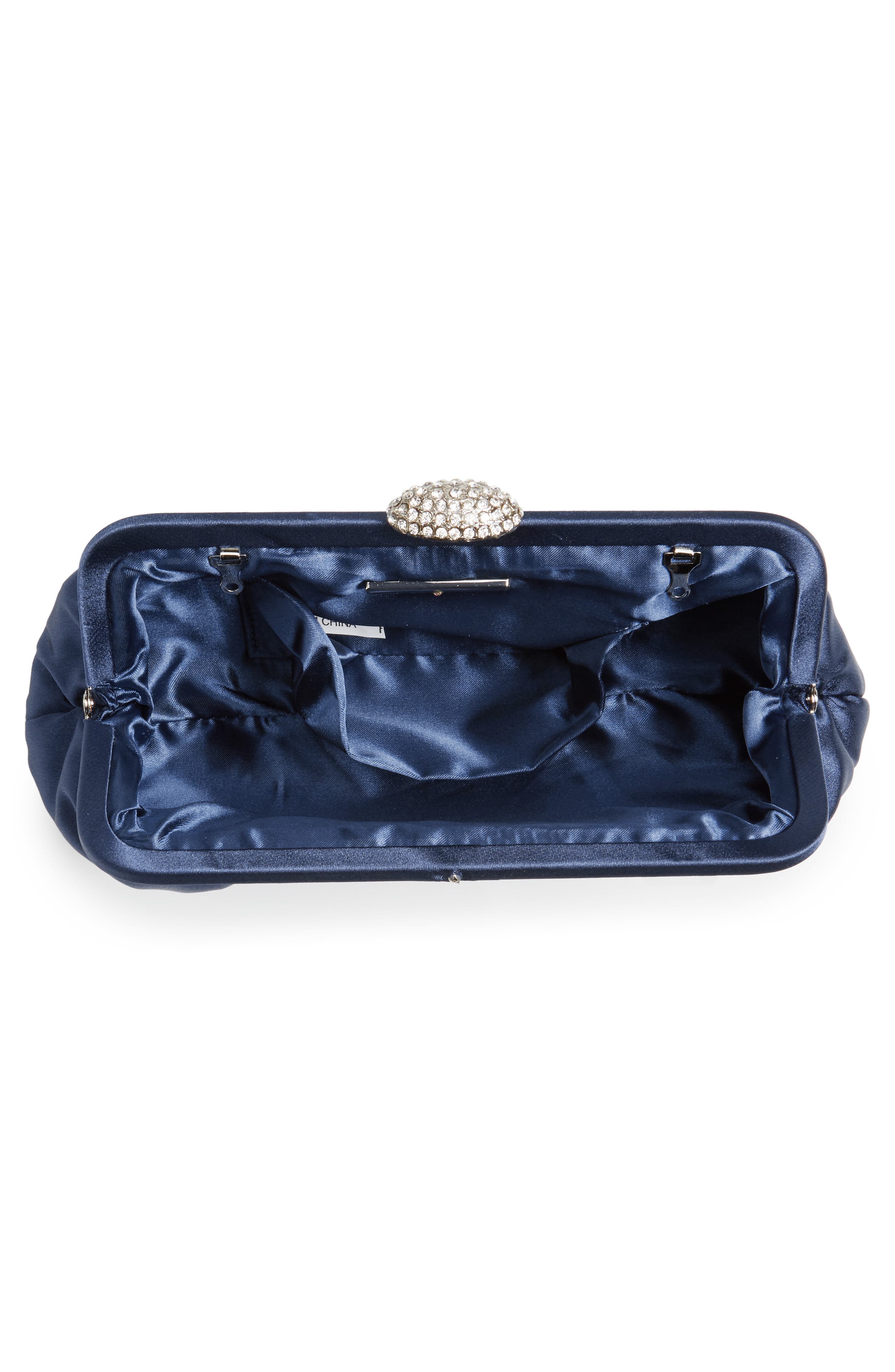 Concord Pleated Satin Frame Clutch, Alternate, color, NAVY