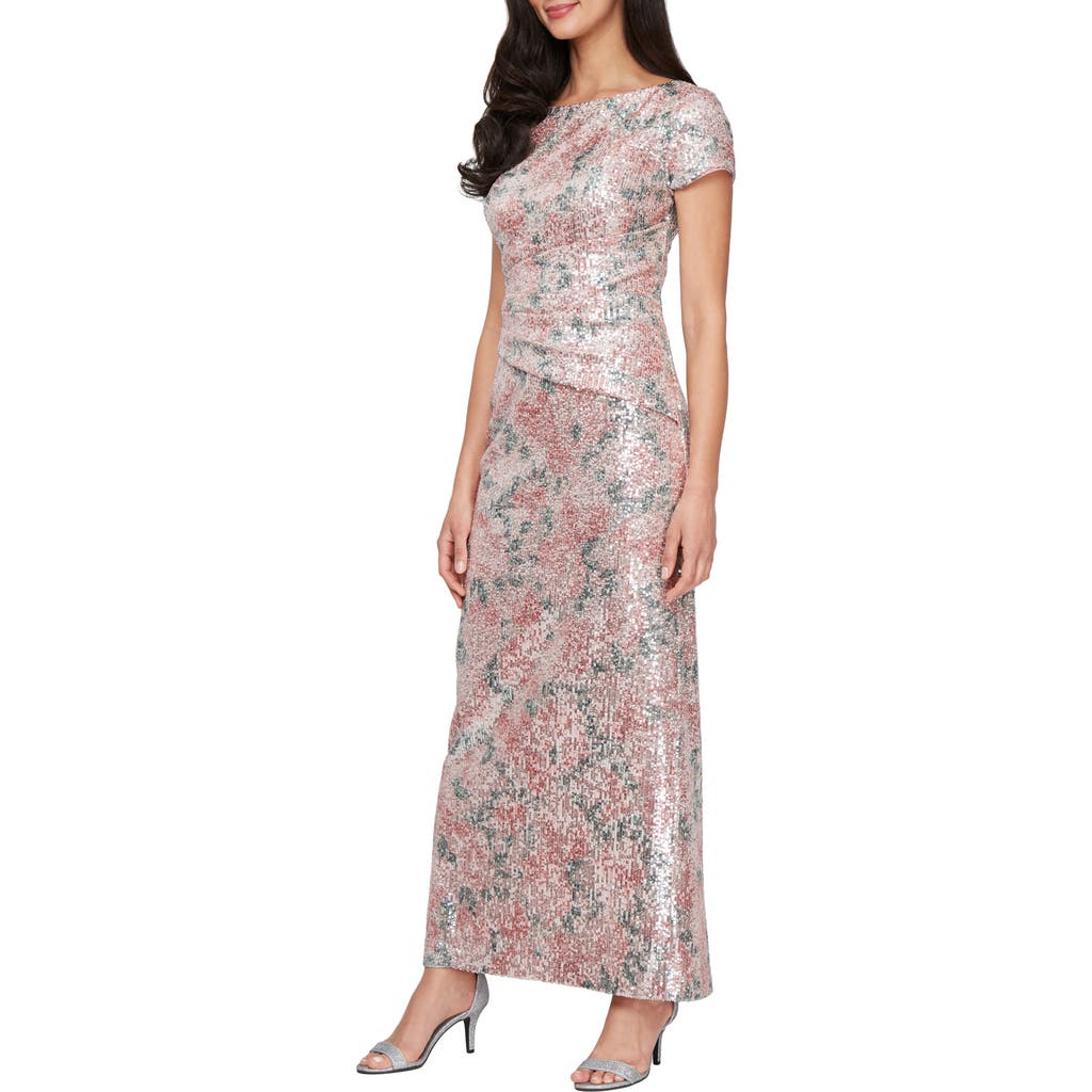 ALEX EVENINGS ALEX EVENINGS ROSE PRINT SEQUIN GOWN