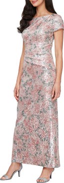 Alex Evenings Rose Print Sequin Gown