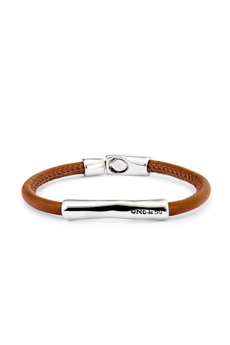 Leather Bracelet with Sterling Silver-Plated Central Detail, Main, color, Silver