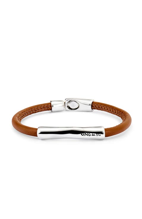 Leather Bracelet With Sterling Silver-Plated Central Detail