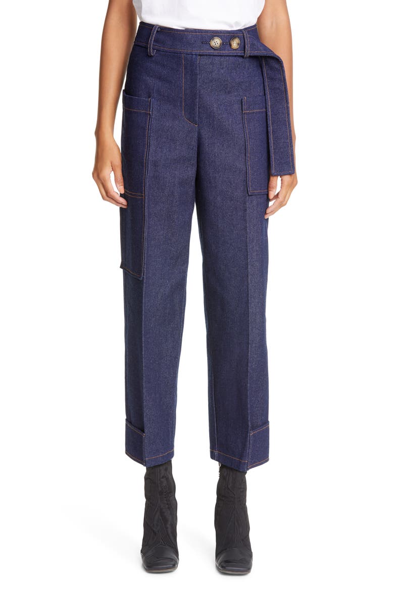 Sadie High Waist Crop Denim Trousers, Main, color, DARK BLUE
