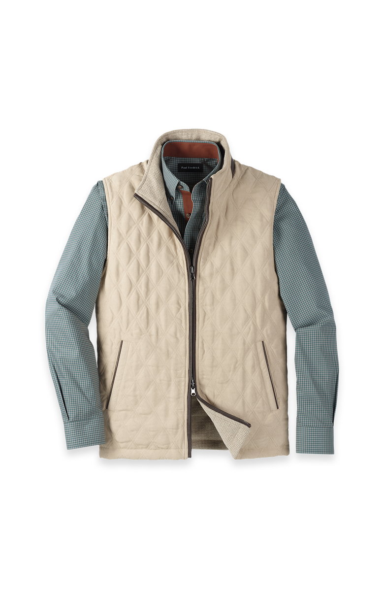 Paul Fredrick Microsuede Check Reversible Vest, Main, color, Cream