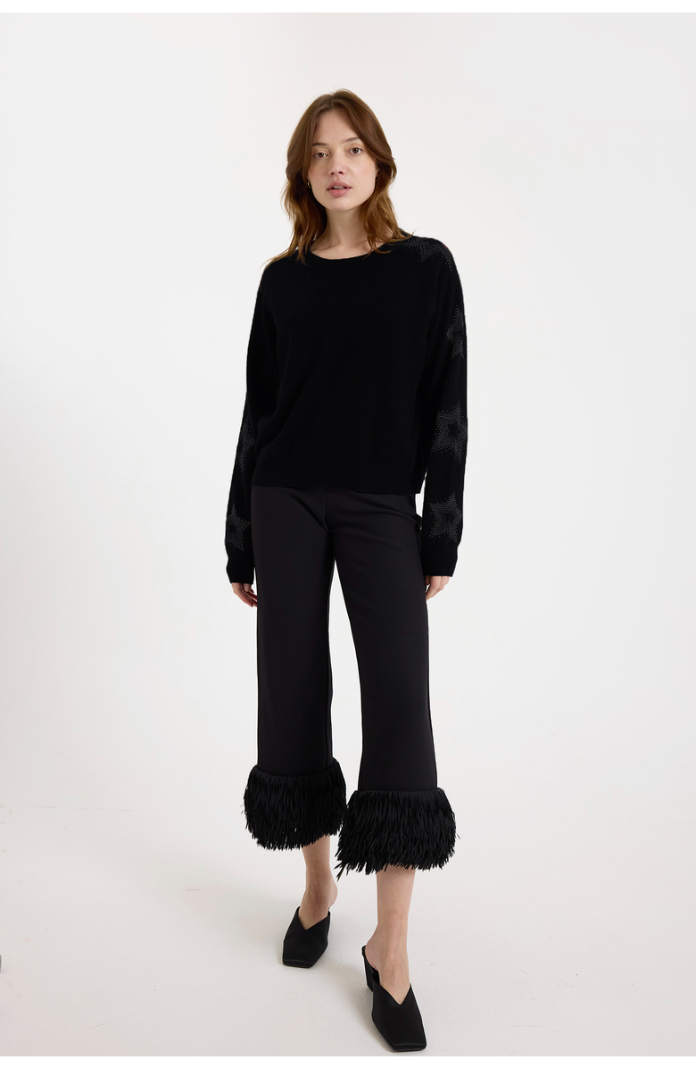 Brodie Pure Cashmere Stardust Sleeve 100% Cashmere Sweater, Alternate, color, Black With Black Studs