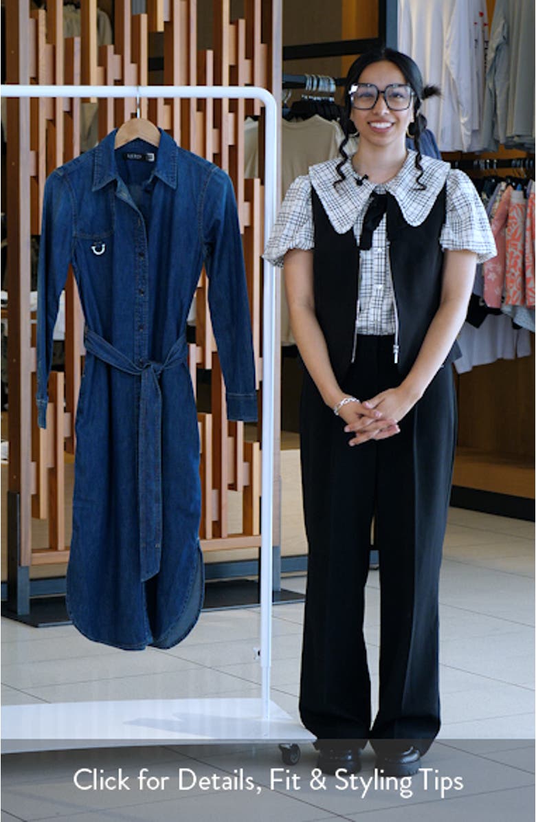 Horsebit Belted Long Sleeve Denim Shirtdress, sales video thumbnail