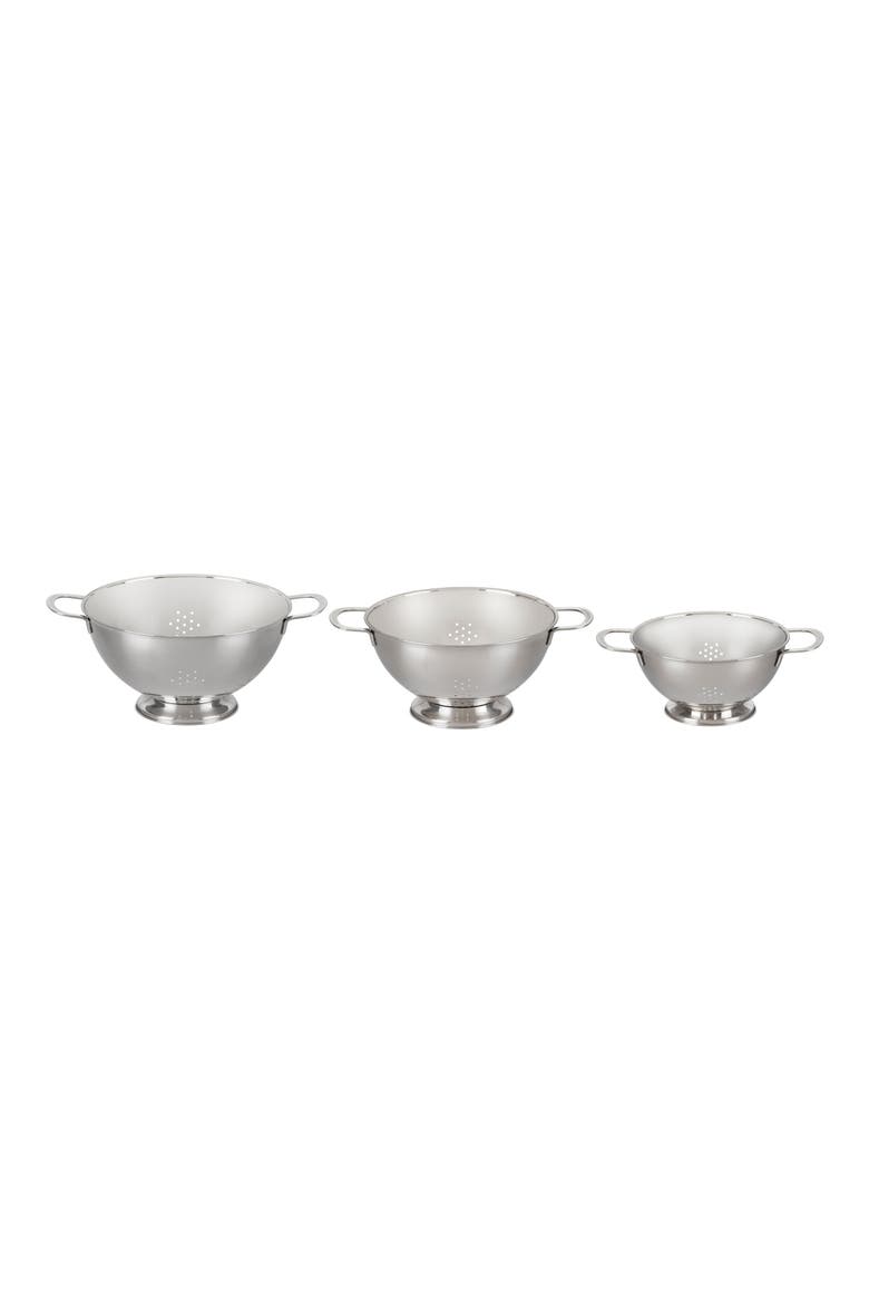 Set of 3 Stackable Stainless Steel Colanders, Alternate, color, STAINLESS STEEL