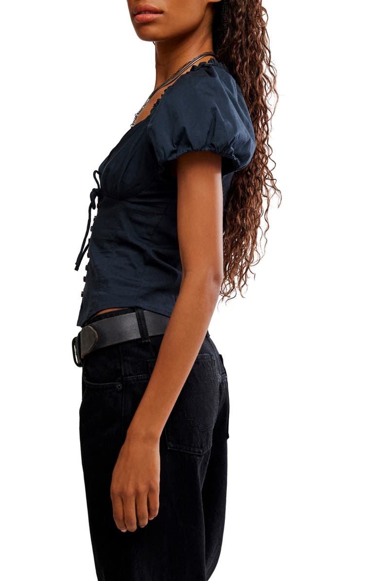 Free People Summer Pleated Puff Sleeve Blouse, Alternate, color, Black