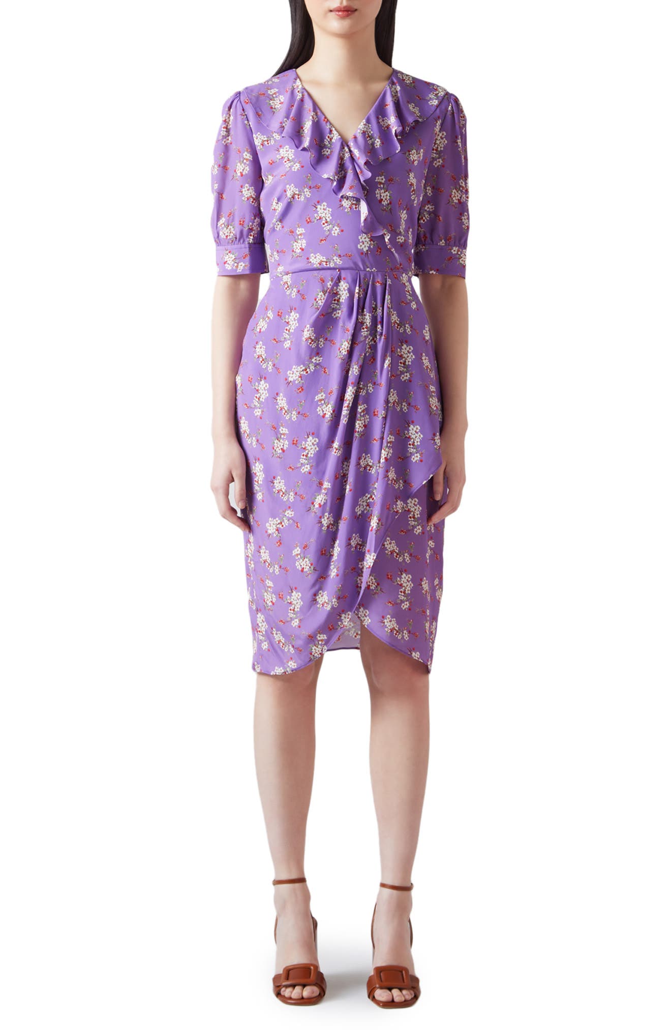 LK Bennett Ophelia Floral Short Sleeve Faux Wrap Dress