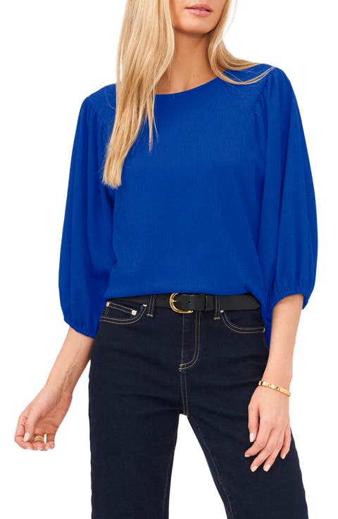 Crinkled Puff Three-Quarter Sleeve Top