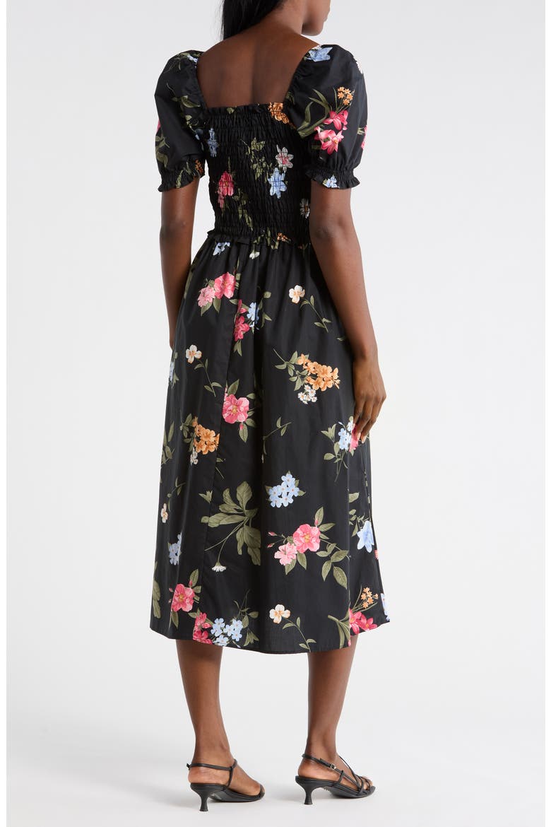 Square Neck Poplin Midi Dress, Alternate, color, BLACK GARDEN FLORAL