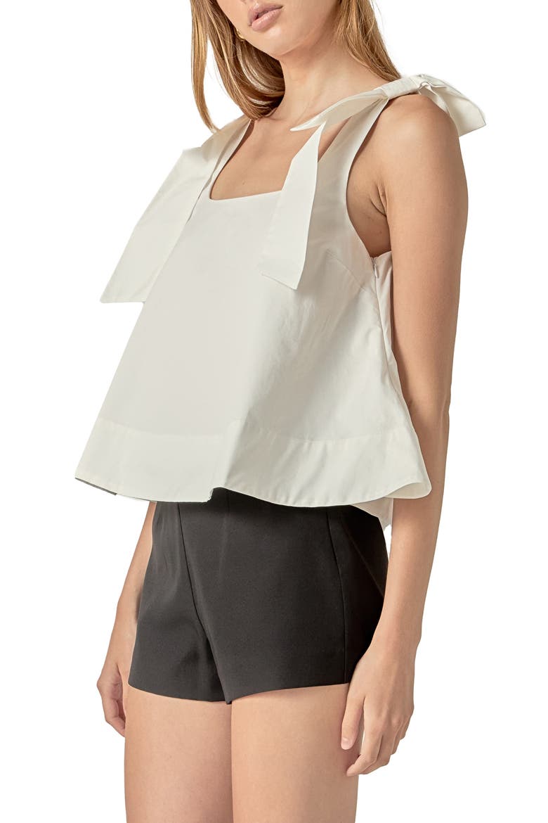 Bow Shoulder Sleeveless Cotton Top, Alternate, color, OFF WHITE