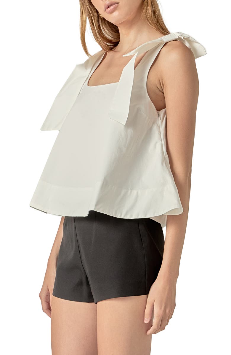 English Factory Bow Shoulder Sleeveless Cotton Top, Alternate, color, Off White