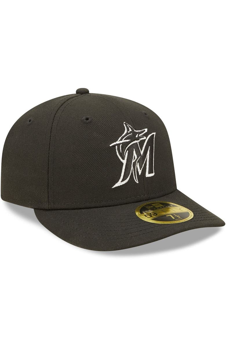 New Era Men's New Era Miami Marlins Black & White Low Profile 59FIFTY Fitted Hat, Alternate, color, Black