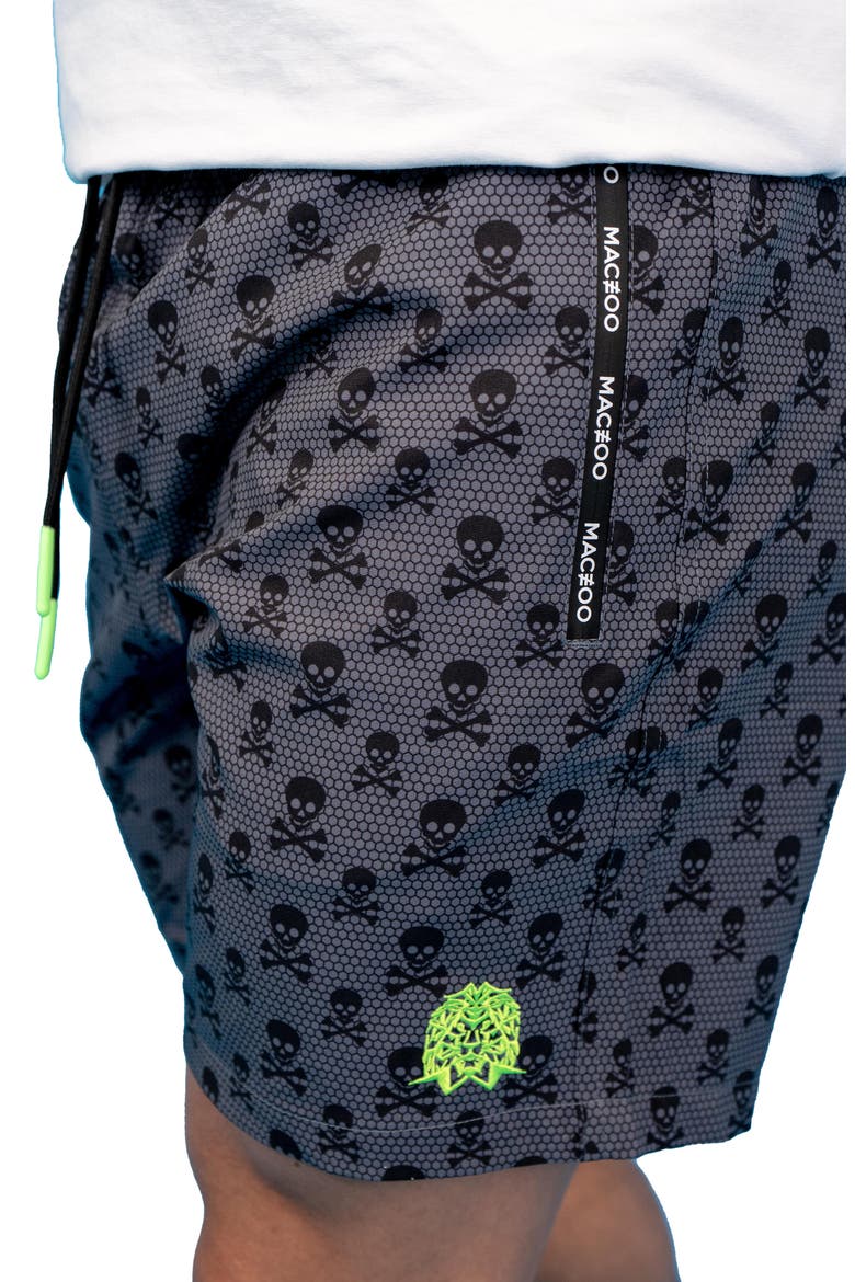 Swim Lion Skull & Crossbones Swim Trunks, Alternate, color, GREY